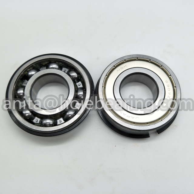 NSK Bearing 6307ZNR Single Row Deep Groove Radial Ball Bearing with Snap Ring, Normal Clearance, Steel Cage, 35 mm Bore